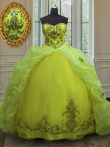 Vintage Yellow Green Quinceanera Gown Military Ball and Sweet 16 and Quinceanera and For with Beading and Appliques and 