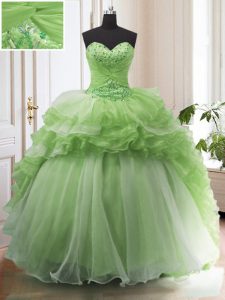 Organza Sleeveless With Train Quinceanera Dresses Court Train and Beading and Ruffled Layers
