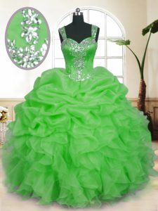 Fancy Straps Neckline Beading and Ruffles and Pick Ups Ball Gown Prom Dress Sleeveless Zipper
