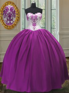 Purple Ball Gowns Beading Quinceanera Dress Lace Up Taffeta Sleeveless Floor Length