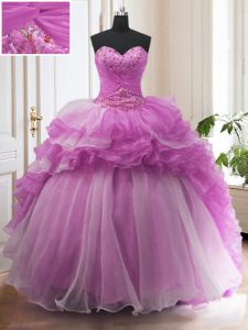 Classical Ruffled With Train Ball Gowns Sleeveless Lilac Vestidos de Quinceanera Sweep Train Lace Up
