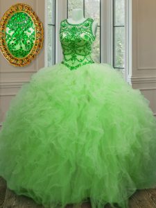 Lace Up Scoop Beading and Ruffles 15 Quinceanera Dress Tulle Sleeveless