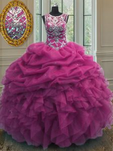 Admirable Scoop Sleeveless Organza Sweet 16 Quinceanera Dress Beading and Ruffles and Pick Ups Lace Up