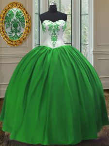 Customized Sleeveless Floor Length Embroidery Lace Up Ball Gown Prom Dress with Green