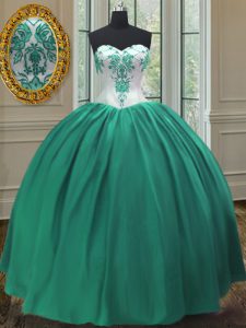 Turquoise Taffeta Lace Up Sweet 16 Dress Sleeveless Floor Length Embroidery