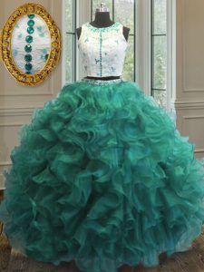 Custom Fit Turquoise Quinceanera Dresses Military Ball and Sweet 16 and Quinceanera and For with Appliques and Ruffles S