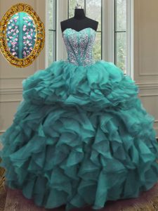 Turquoise 15th Birthday Dress Military Ball and Sweet 16 and Quinceanera and For with Beading and Ruffles Sweetheart Sle