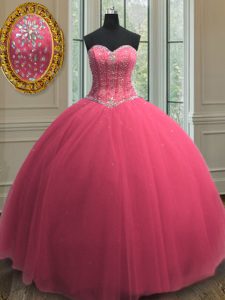 New Arrival Sweetheart Sleeveless Tulle Quinceanera Gown Beading and Sequins Lace Up