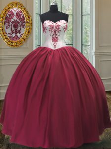 Burgundy Taffeta Lace Up Quinceanera Dresses Sleeveless Floor Length Embroidery