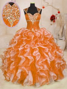 Fantastic Multi-color Organza Lace Up Quinceanera Dress Sleeveless Floor Length Beading and Ruffles