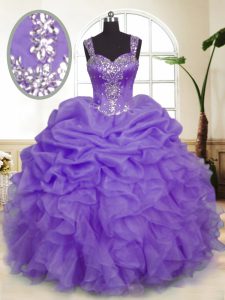 Organza Sleeveless Floor Length Quinceanera Gowns and Beading and Ruffles and Pick Ups