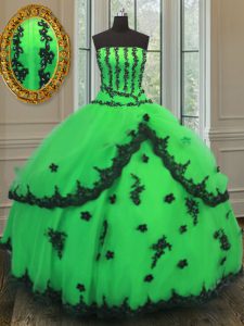 Fashion Sleeveless Organza Floor Length Lace Up Vestidos de Quinceanera in Green with Beading and Embroidery