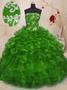 Elegant Ball Gowns Strapless Sleeveless Organza Floor Length Lace Up Beading and Appliques Ball Gown Prom Dress