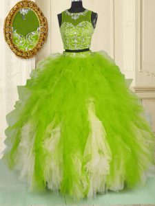 Scoop Multi-color Sleeveless Tulle Zipper Sweet 16 Dress for Military Ball and Sweet 16 and Quinceanera