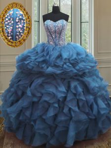 Amazing Teal Lace Up Quinceanera Dresses Beading and Ruffles Sleeveless Floor Length