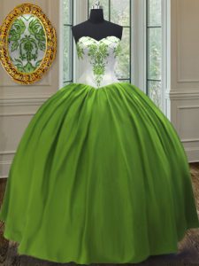Extravagant Olive Green Sleeveless Floor Length Embroidery Lace Up Quinceanera Gowns