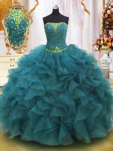 Nice Floor Length Ball Gowns Sleeveless Teal Sweet 16 Quinceanera Dress Lace Up