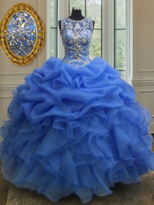 Classical Scoop Floor Length Ball Gowns Sleeveless Blue Vestidos de Quinceanera Lace Up