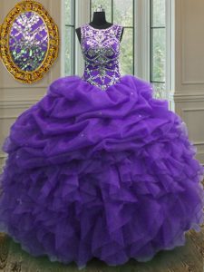 Ideal Pick Ups Floor Length Purple Sweet 16 Quinceanera Dress Scoop Sleeveless Lace Up