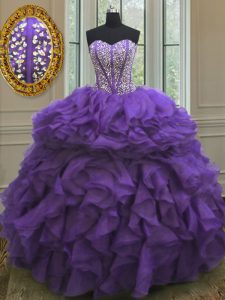 Fabulous Sleeveless Lace Up Floor Length Beading and Ruffles 15 Quinceanera Dress