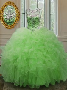 Lace Up Scoop Beading and Ruffles Quinceanera Gowns Organza Sleeveless