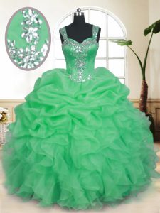 Sweet 16 Dress Military Ball and Sweet 16 and Quinceanera and For with Beading and Ruffles and Pick Ups Straps Sleeveles