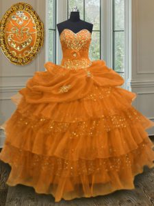 Attractive Organza Sleeveless Floor Length Quinceanera Gowns and Beading and Ruffled Layers and Pick Ups
