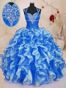 Beautiful Sweetheart Sleeveless Lace Up Sweet 16 Dresses Royal Blue Organza