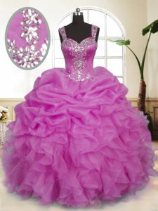 Fine Lilac Zipper 15th Birthday Dress Beading and Ruffles and Pick Ups Sleeveless Floor Length
