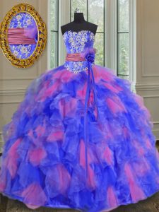 Affordable Multi-color Ball Gowns Organza Sweetheart Sleeveless Beading and Appliques and Ruffles and Sashes ribbons and