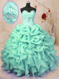 Stylish Apple Green Sleeveless Beading and Ruffles and Pick Ups Floor Length Ball Gown Prom Dress