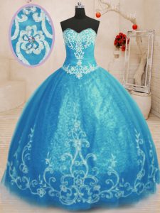 Sweetheart Sleeveless Lace Up 15 Quinceanera Dress Baby Blue Tulle
