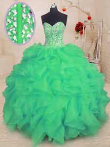 Custom Design Sleeveless Lace Up Floor Length Beading and Ruffles Quinceanera Gowns