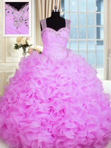 Floor Length Ball Gowns Sleeveless Rose Pink Quinceanera Dress Zipper