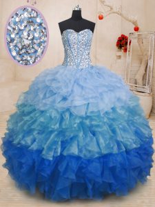 Multi-color Lace Up Sweetheart Beading and Ruffles Sweet 16 Dress Organza Sleeveless