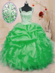 Wonderful Sleeveless Floor Length Beading and Ruffles and Pick Ups Lace Up Quinceanera Dress