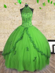 Best Selling Lace Up Halter Top Beading Quinceanera Dress Tulle Sleeveless