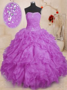 Sexy Purple Sleeveless Organza Lace Up Quinceanera Dress for Military Ball and Sweet 16 and Quinceanera