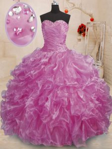 Classical Lilac Sleeveless Organza Lace Up Ball Gown Prom Dress for Military Ball and Sweet 16 and Quinceanera