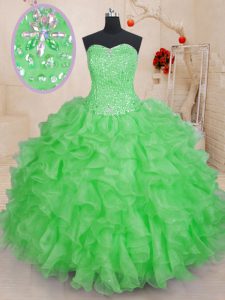 Hot Selling Ball Gowns Organza Sweetheart Sleeveless Beading and Ruffles Floor Length Lace Up 15th Birthday Dress