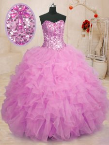 Edgy Lilac Sweetheart Lace Up Beading and Ruffles Vestidos de Quinceanera Sleeveless
