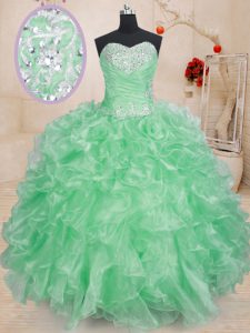 Organza Sweetheart Sleeveless Lace Up Beading and Ruffles and Pick Ups Ball Gown Prom Dress in Apple Green
