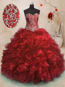 Sleeveless Sweep Train Beading and Ruffles Lace Up Quinceanera Gown