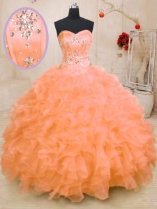 Low Price Orange Lace Up Sweet 16 Quinceanera Dress Beading and Ruffles Sleeveless Floor Length