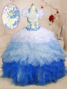 Comfortable Sleeveless Beading and Appliques and Ruffles Lace Up Quince Ball Gowns