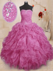 Organza Sleeveless Floor Length 15th Birthday Dress and Beading and Ruffles and Ruching