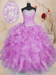 Enchanting Floor Length Lilac Quince Ball Gowns Sweetheart Sleeveless Lace Up