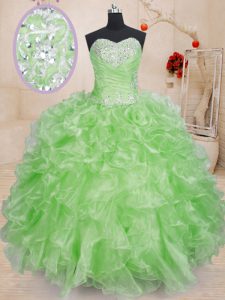 Fantastic Ball Gowns Beading and Ruffles Quince Ball Gowns Lace Up Organza Sleeveless Floor Length