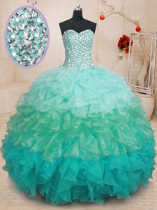Flirting Sweetheart Sleeveless Lace Up Quince Ball Gowns Multi-color Organza