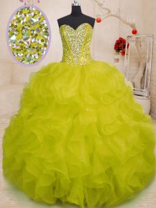 Best Selling Organza Sleeveless Floor Length Sweet 16 Quinceanera Dress and Beading and Ruffles